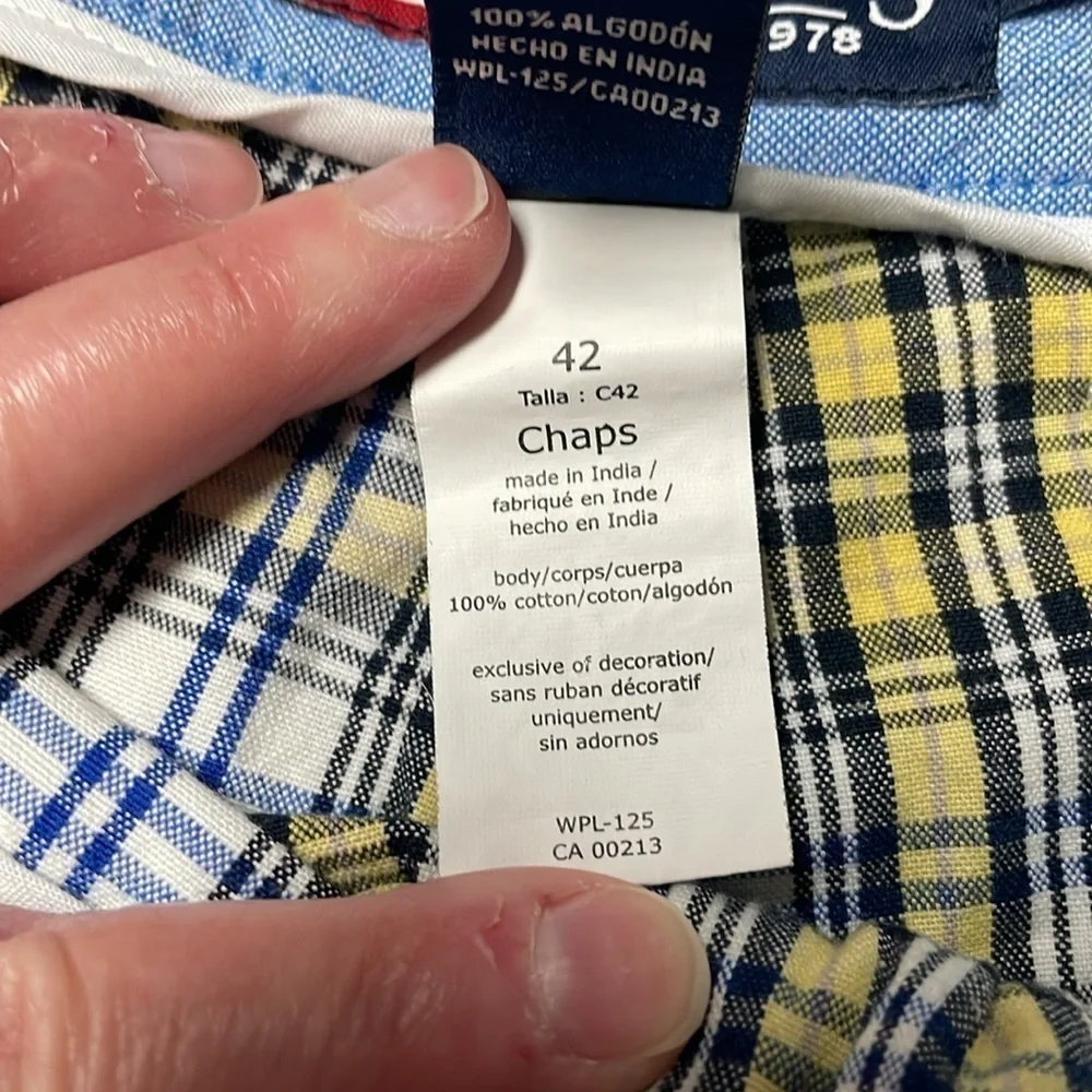 Chaps size 42 yellow and blue plaid shorts
